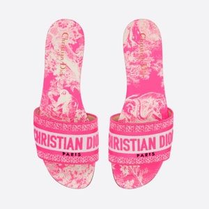 Christian Dior DWAY SLIDE Bright Pink Toile de Jouy Embroidered Cotton 37.5